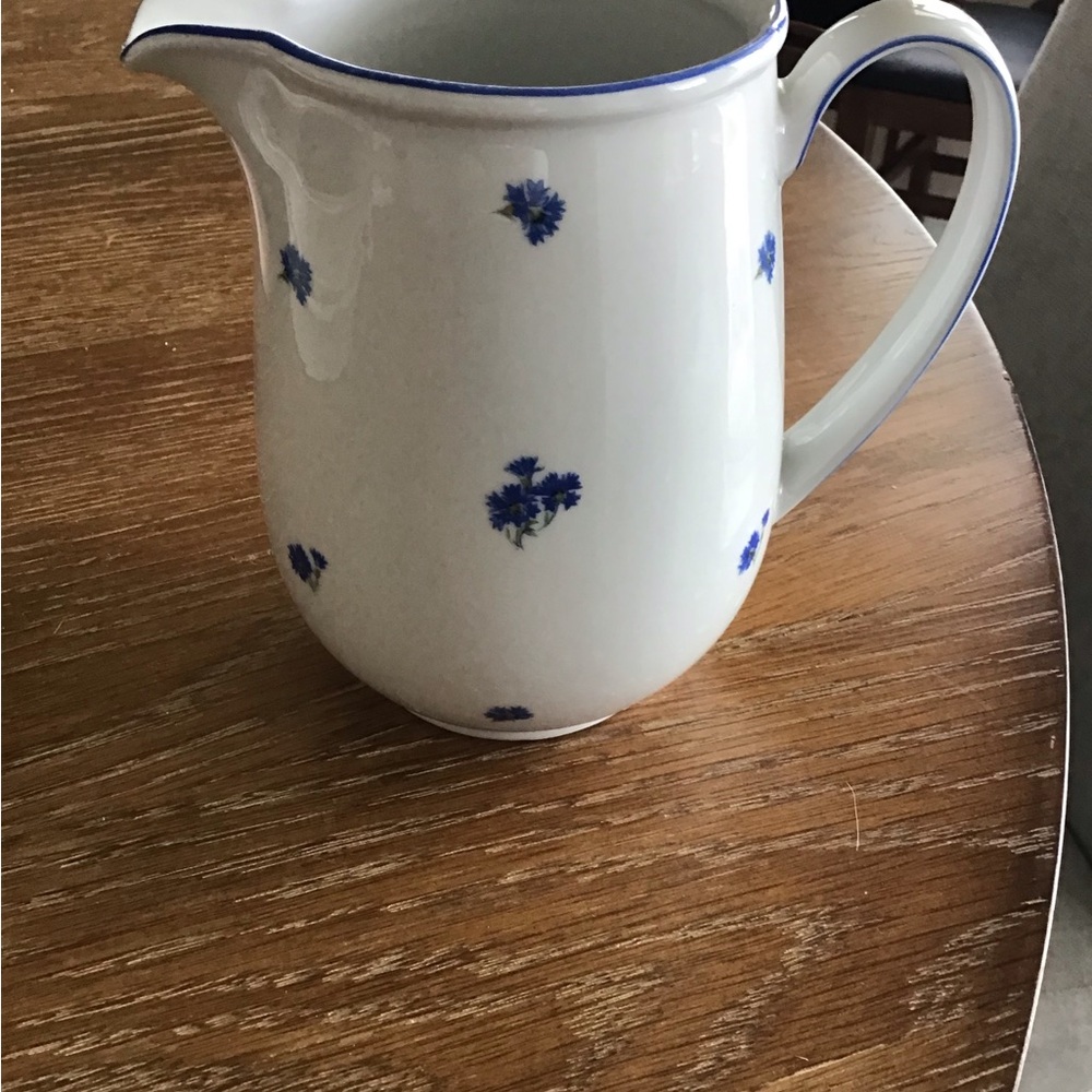 White Pitcher with Blue Floral Design